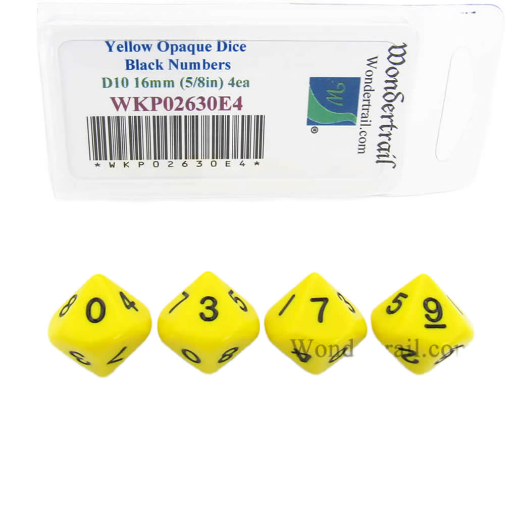 WKP02630E4 Yellow Opaque Dice Black Numbers D10 16mm Pack of 4