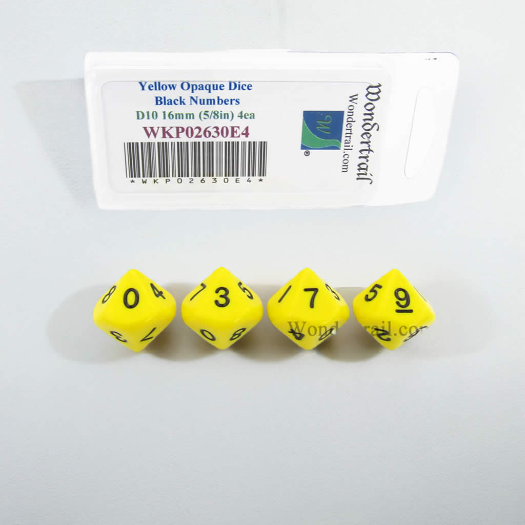 WKP02630E4 Yellow Opaque Dice Black Numbers D10 16mm Pack of 4