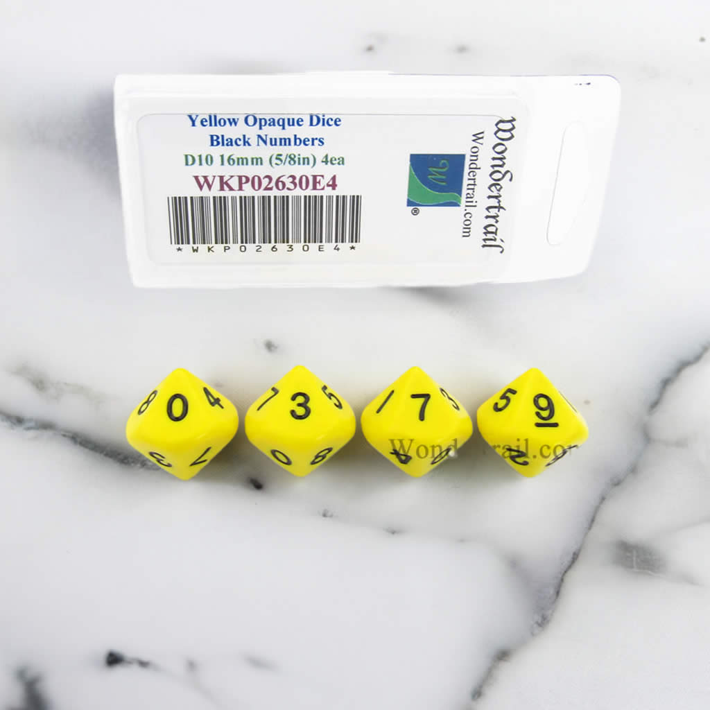 WKP02630E4 Yellow Opaque Dice Black Numbers D10 16mm Pack of 4
