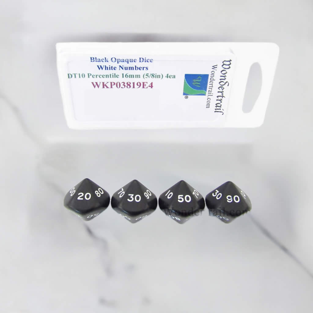 WKP03819E4 Black Opaque Dice White Numbers DT10 16mm Pack of 4