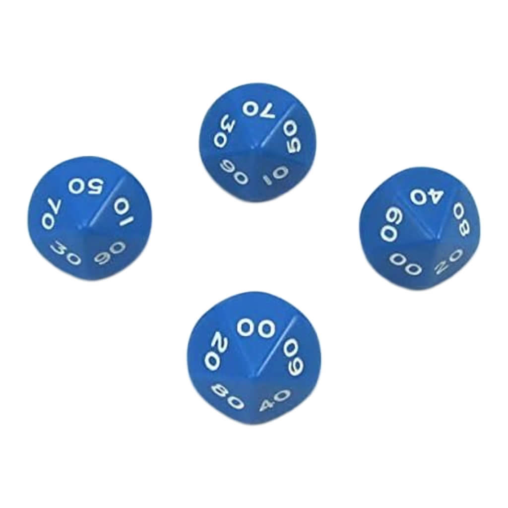 WKP03820E4 Blue Opaque Dice White Numbers DT10 16mm Pack of 4