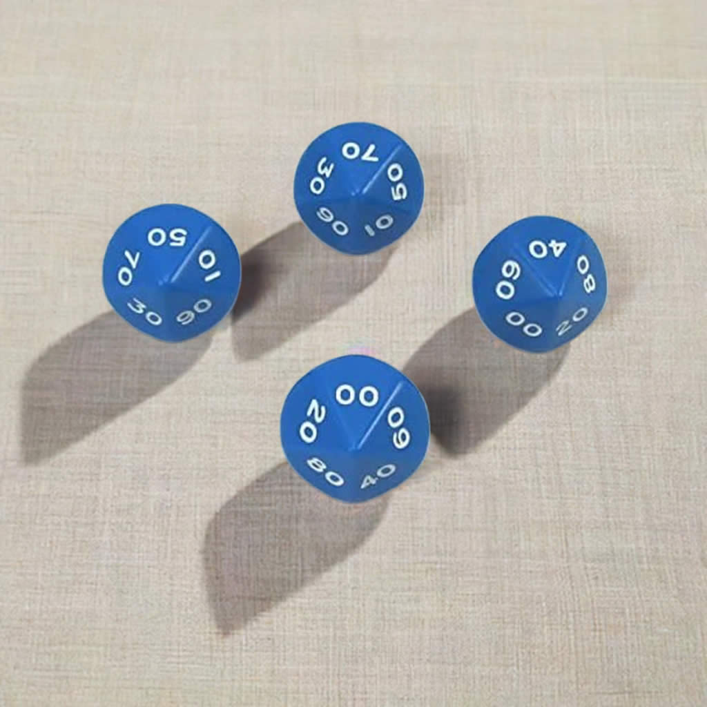 WKP03820E4 Blue Opaque Dice White Numbers DT10 16mm Pack of 4