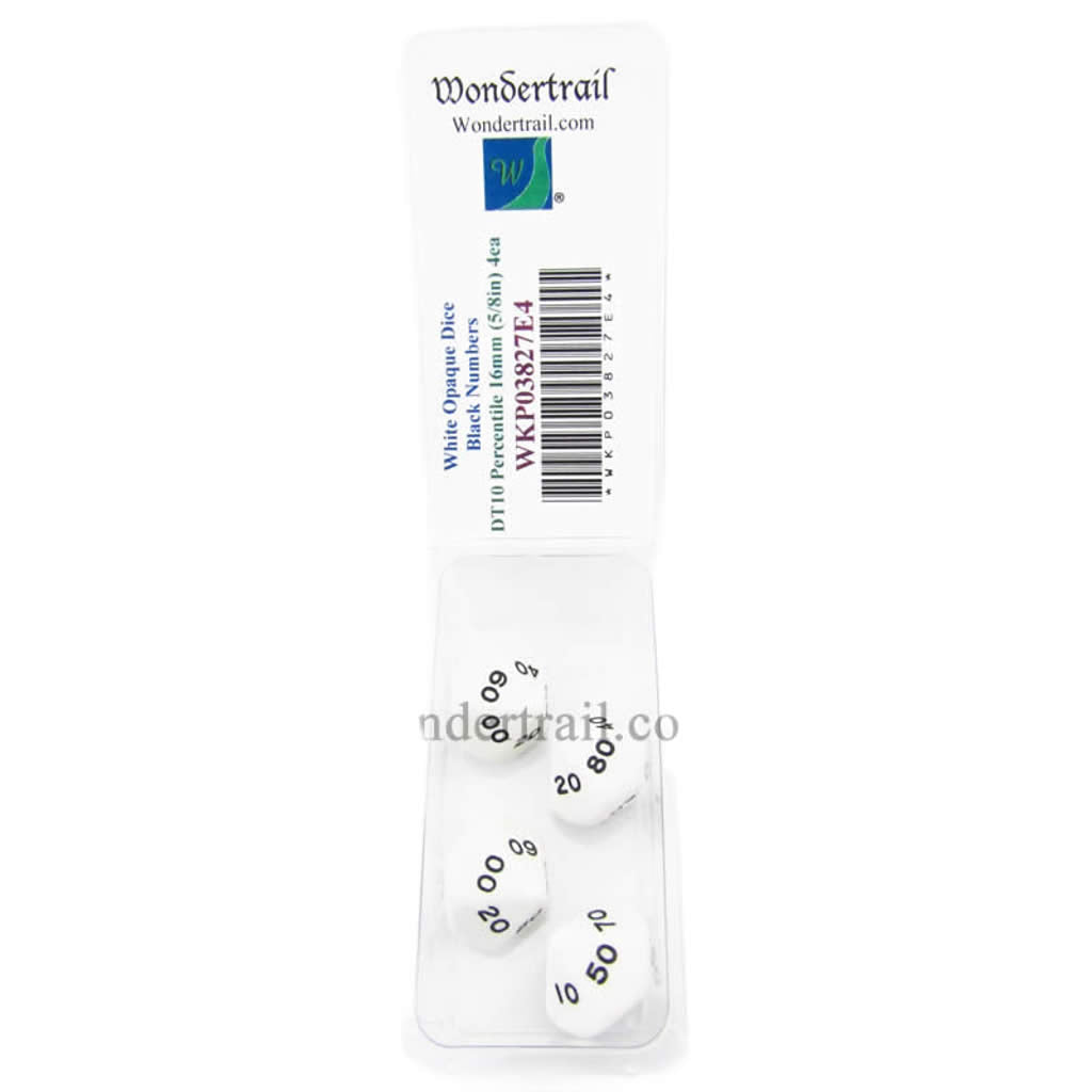 WKP03827E4 White Opaque Dice with Black Numbers DT10 16mm (5/8in) Pack of 4 Dice