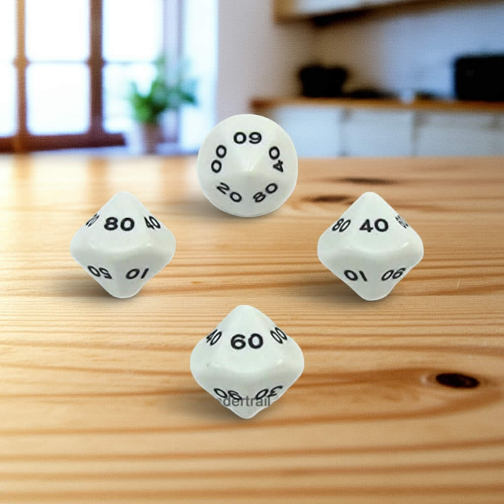 WKP03827E4 White Opaque Dice with Black Numbers DT10 16mm (5/8in) Pack of 4 Dice