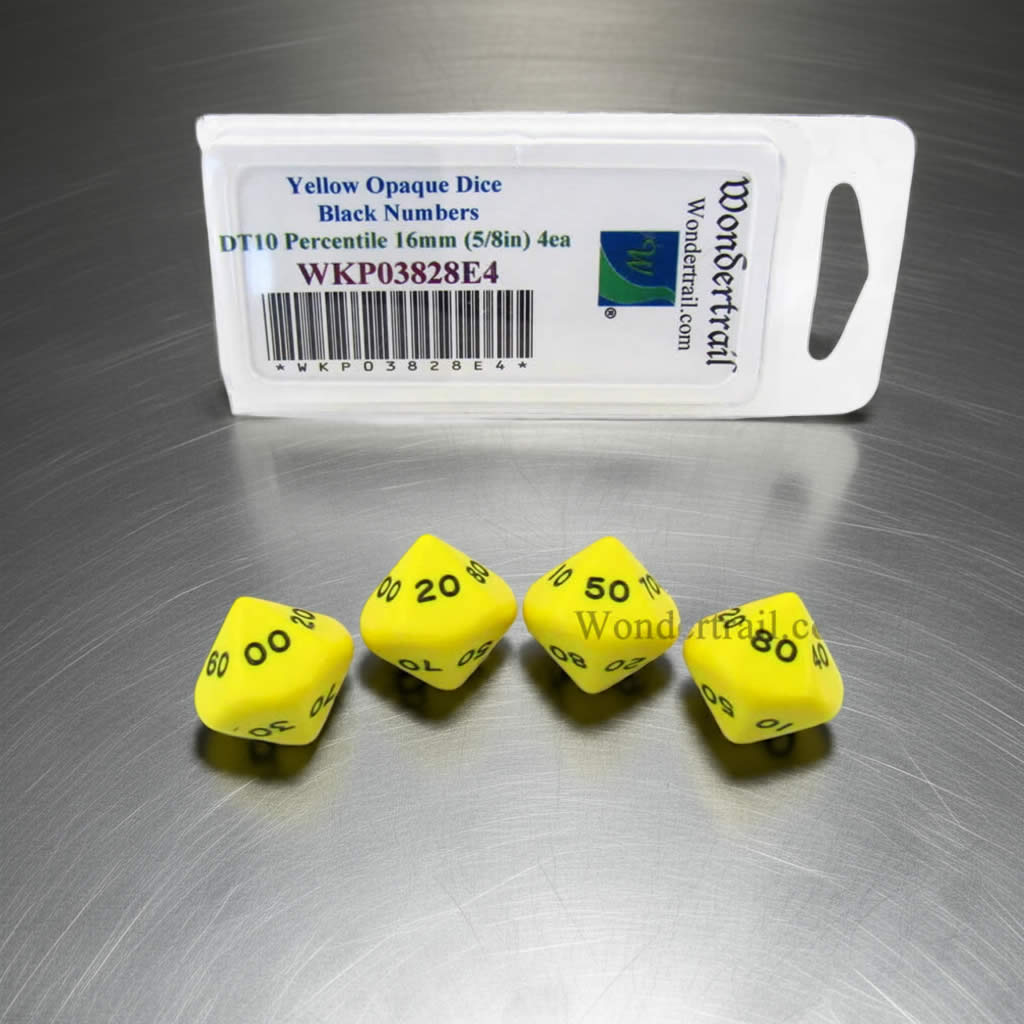 WKP03828E4 Yellow Opaque Dice with Black Numbers DT10 16mm (5/8in) Pack of 4 Dice
