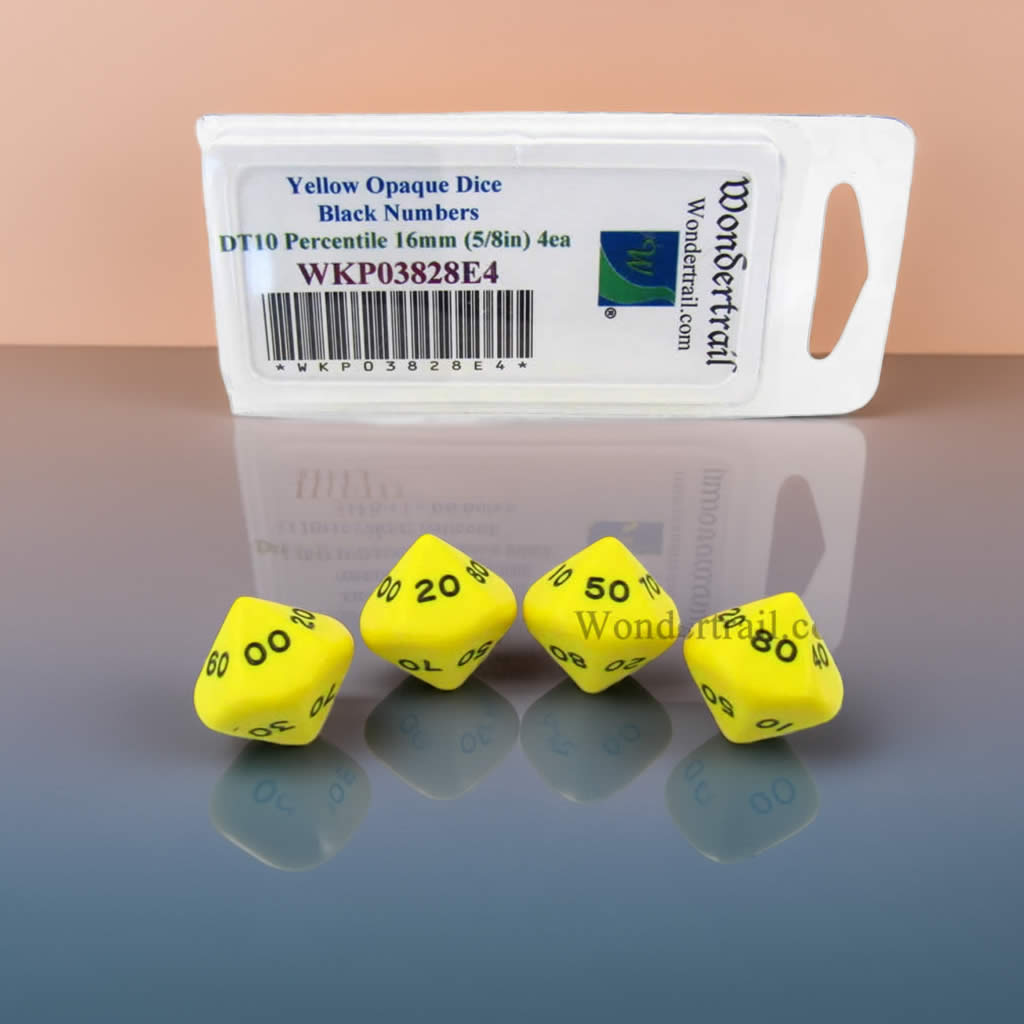 WKP03828E4 Yellow Opaque Dice with Black Numbers DT10 16mm (5/8in) Pack of 4 Dice