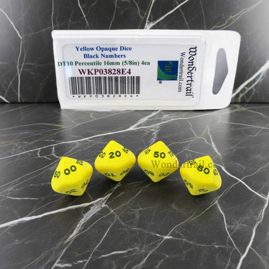 WKP03828E4 Yellow Opaque Dice with Black Numbers DT10 16mm (5/8in) Pack of 4 Dice