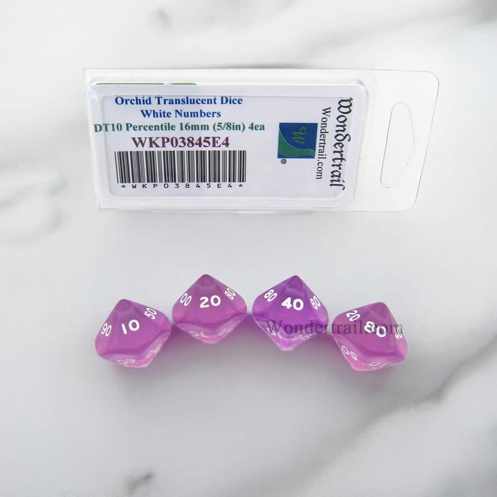 WKP03845E4 Orchid Transparent Dice White Numbers DT10 16mm Pack of 4