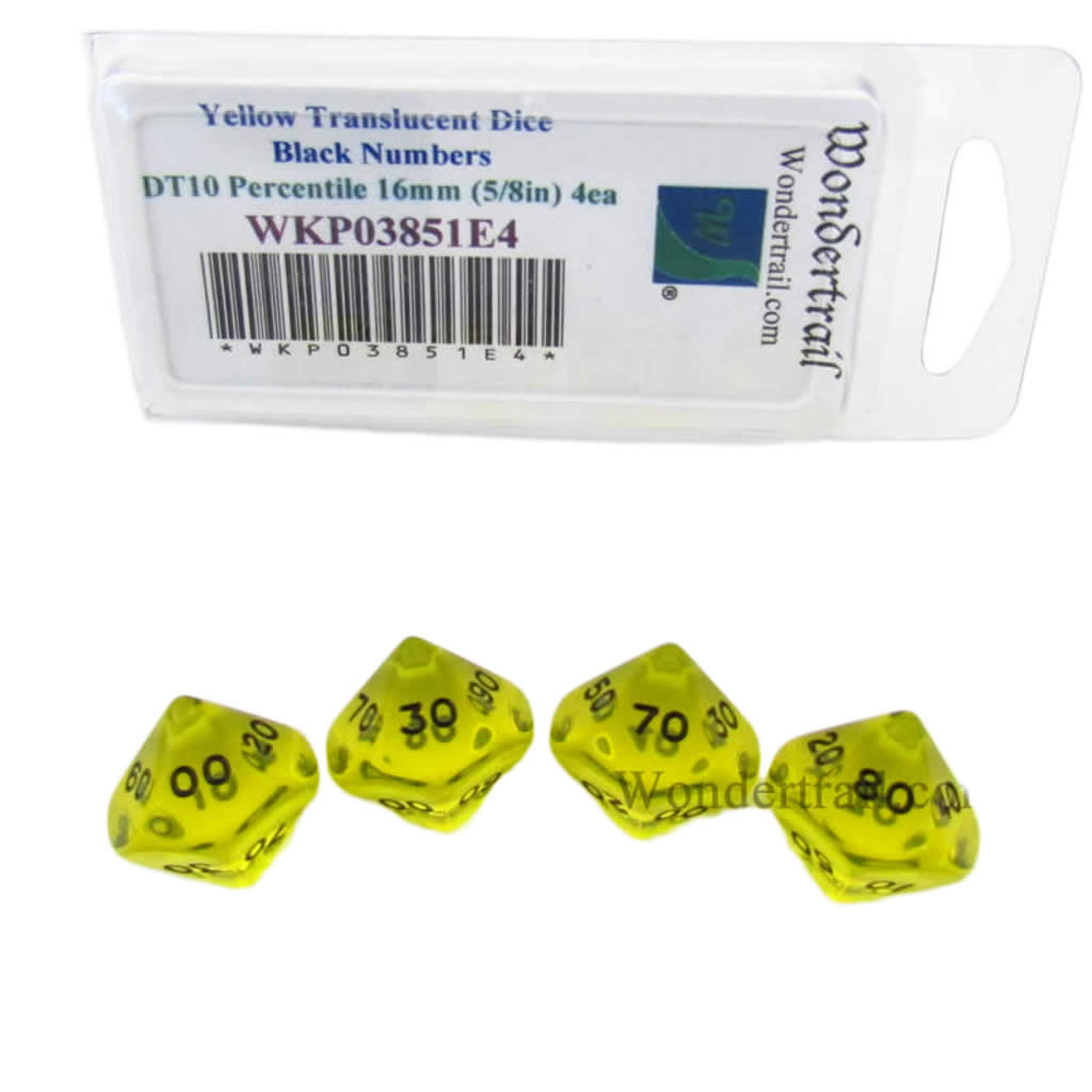 WKP03851E4 Yellow Transparent Dice Black Numbers DT10 16mm (5/8in)