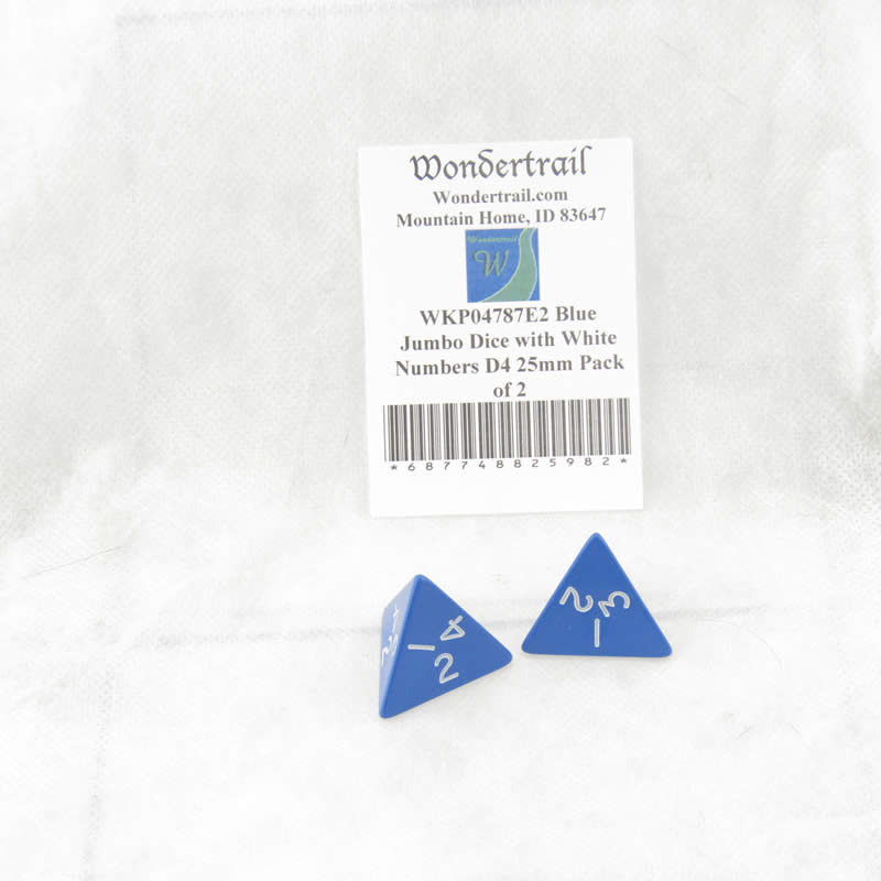 WKP04787E2 Blue Jumbo Dice with White Numbers D4 25mm Pack of 2