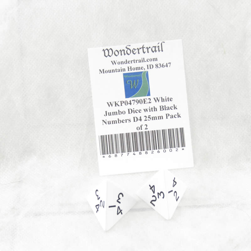 WKP04790E2 White Jumbo Dice with Black Numbers D4 25mm Pack of 2