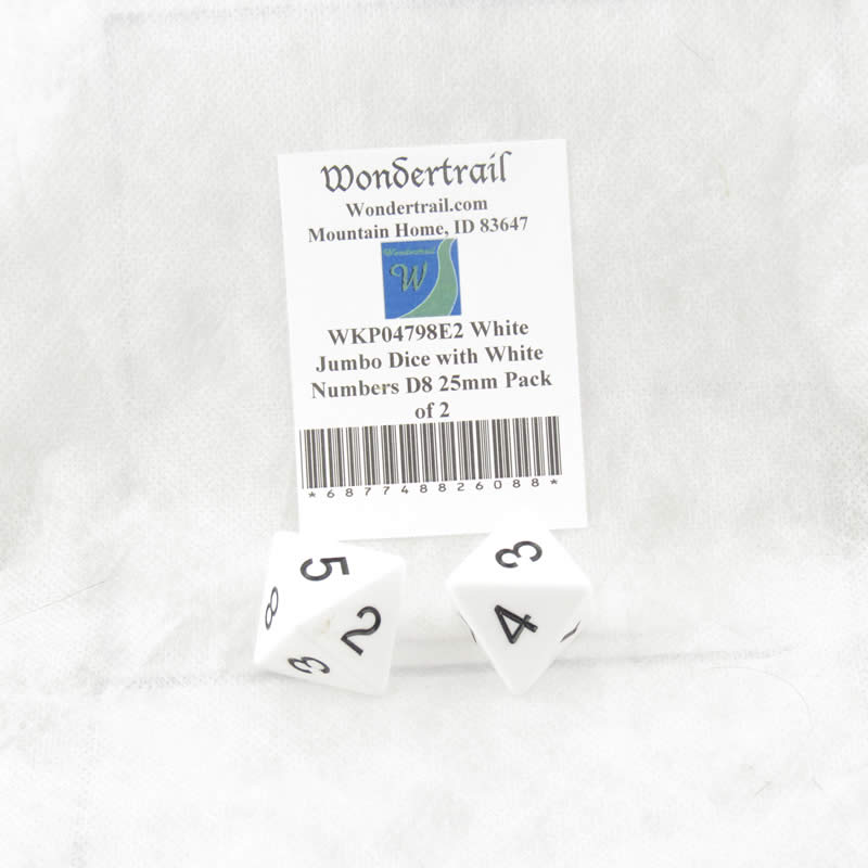WKP04798E2 White Jumbo Dice with Black Numbers D8 25mm Pack of 2