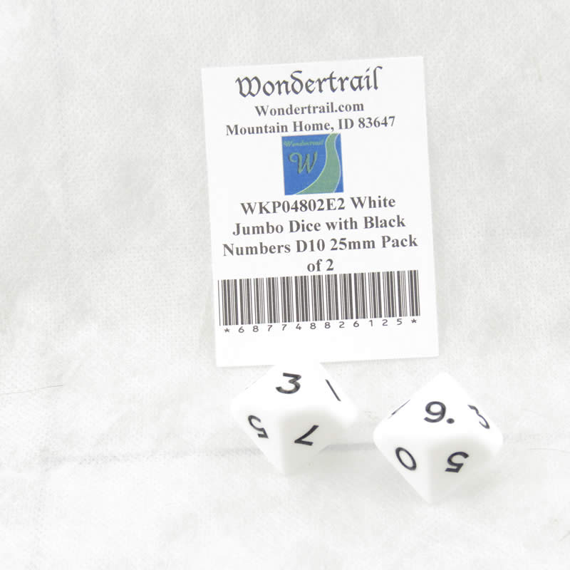 WKP04802E2 White Jumbo Dice with Black Numbers D10 25mm Pack of 2