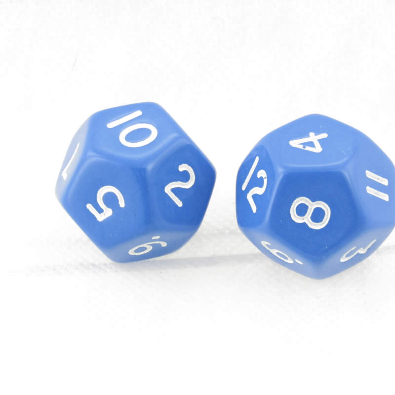 WKP04804E2 Blue Jumbo Dice White Numbers D12 30mm Pack of 2