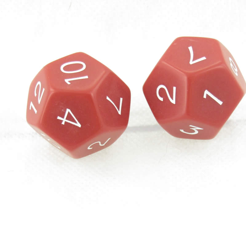 WKP04805E2 Red Jumbo Dice White Numbers D12 30mm Pack of 2