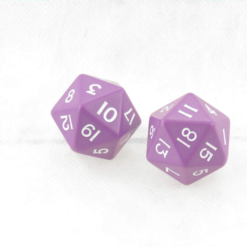 WKP05138E2 Purple Jumbo Dice with White Numbers D20 30mm Pack of 2