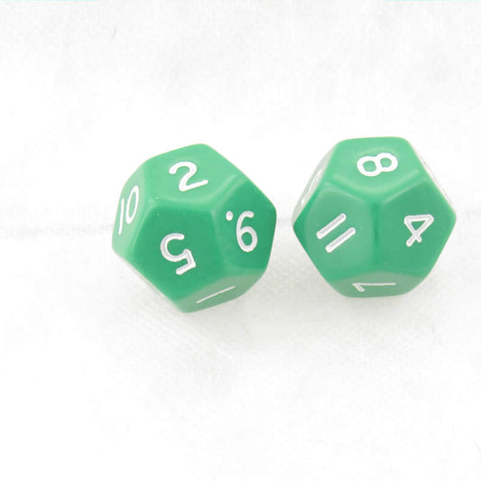 WKP06529E2 Green Jumbo Dice with White Numbers D12 30mm Pack of 2