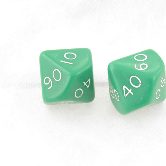 WKP06531E2 Green Jumbo Dice with White Numbers DT10 25mm Pack of 2