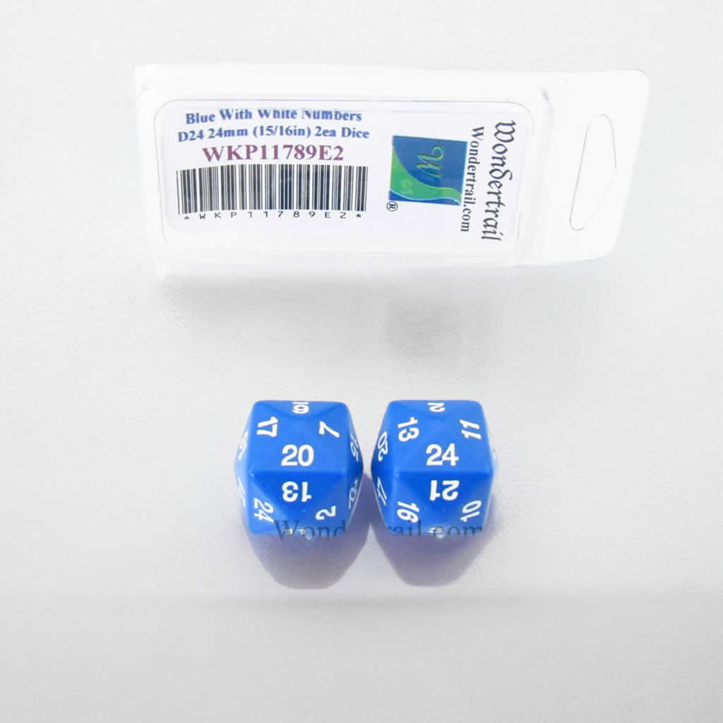 WKP11789E2 Blue Opaque Dice White Numbers D24 24mm Pack of 2