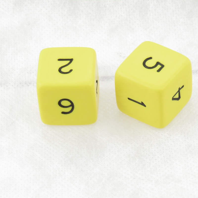 WKP13037E2 Yellow Jumbo Dice Black Numbers D6 25mm Set of 2