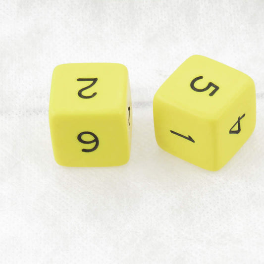 WKP13037E2 Yellow Jumbo Dice Black Numbers D6 25mm Set of 2