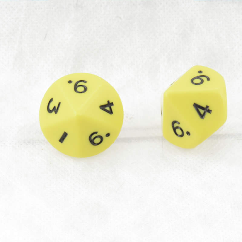 WKP13039E2 Yellow Jumbo Dice Black Numbers D10 25mm Set of 2