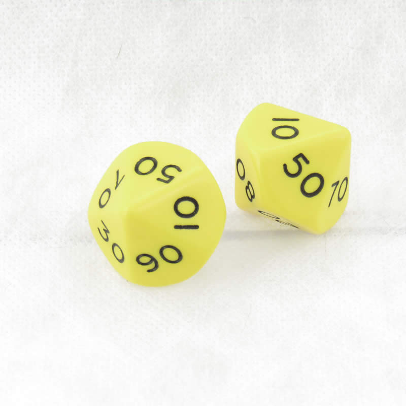 WKP13042E2 Yellow Jumbo Dice Black Numbers DT10 25mm Set of 2