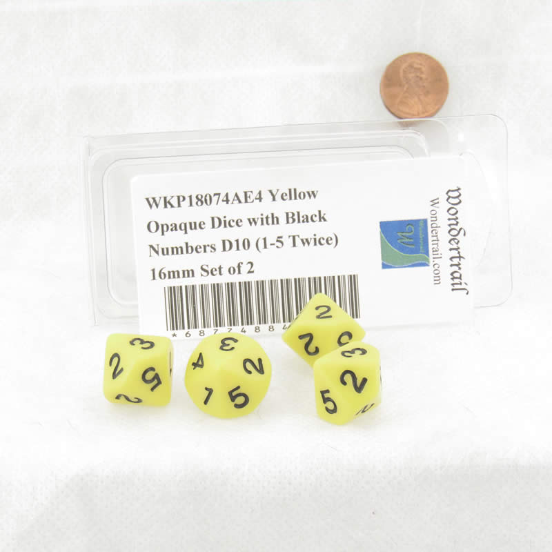 WKP18074AE4 Yellow Opaque Dice with Black Numbers D10 (1-5 Twice) 16mm Set of 4