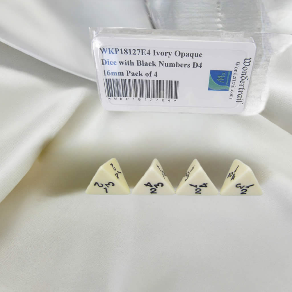 WKP18127E4 Ivory Opaque Dice with Black Numbers D4 16mm Pack of 4
