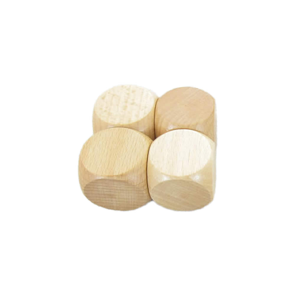 WKP18445E4 Natural Wood Blank Dice Cubes D6 30mm (1.18in) Pack of 4