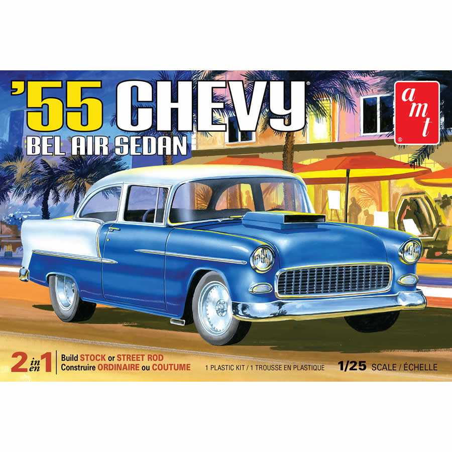 AMT111912 Chevy 1955 Bel Air Sedan 1/25 Scale Plastic Model Kit AMT Main Image