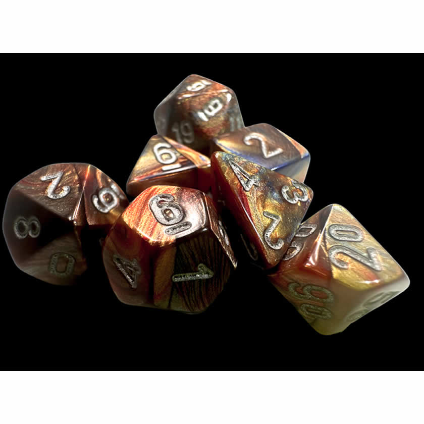 CHX20493 Gold Lustrous Mini Dice with Silver Numbers 10mm (3/8in) Set of 7
