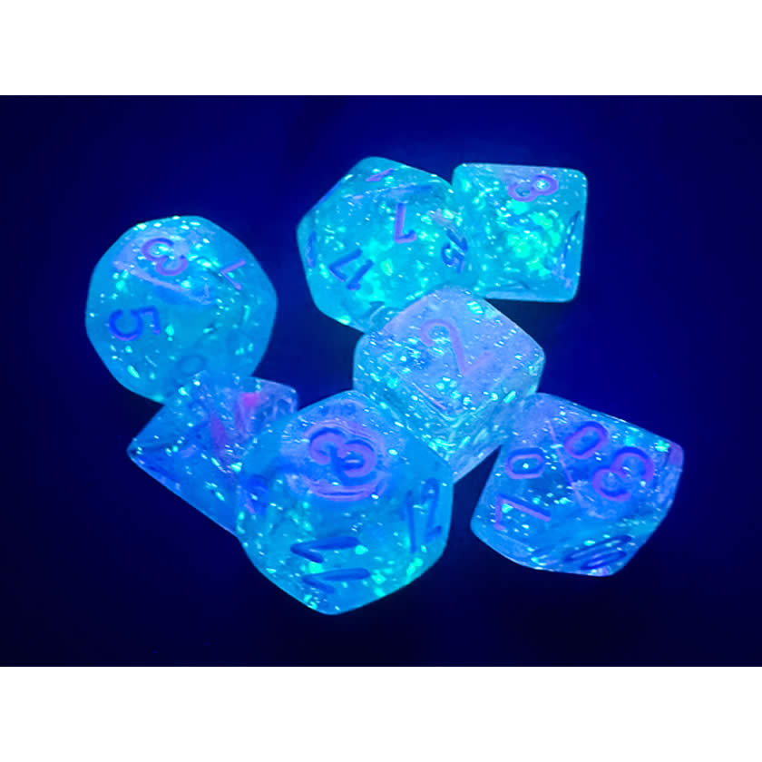 CHX20545 Wisteria Nebula Mini Dice with White Colored Numbers 10mm (3/8in) Set of 7