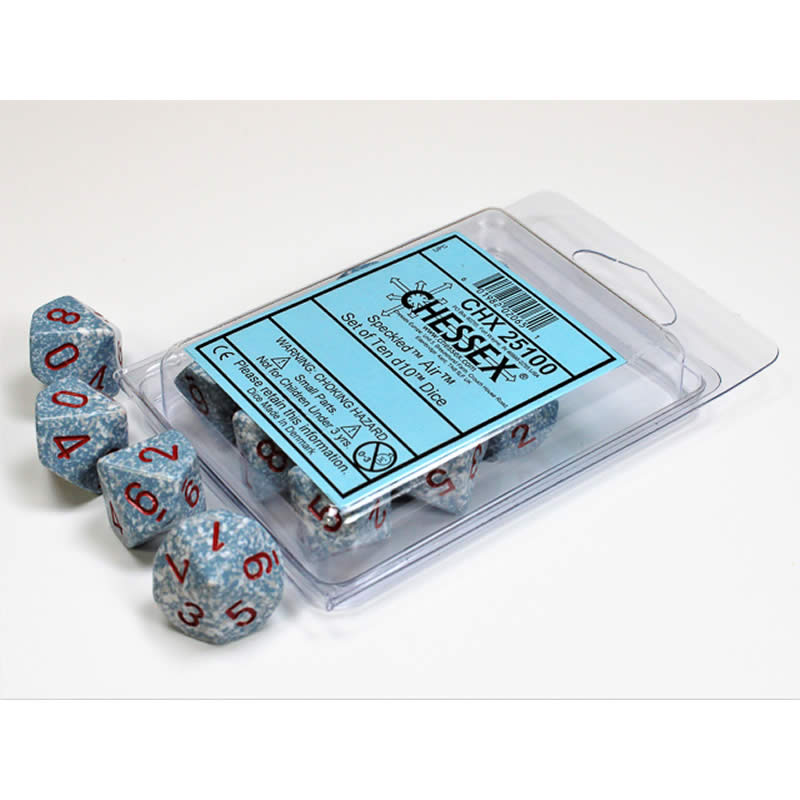 CHX25100 Air Speckled Dice Red Numbers D10 16mm (5/8in) Set of 10 Main Image