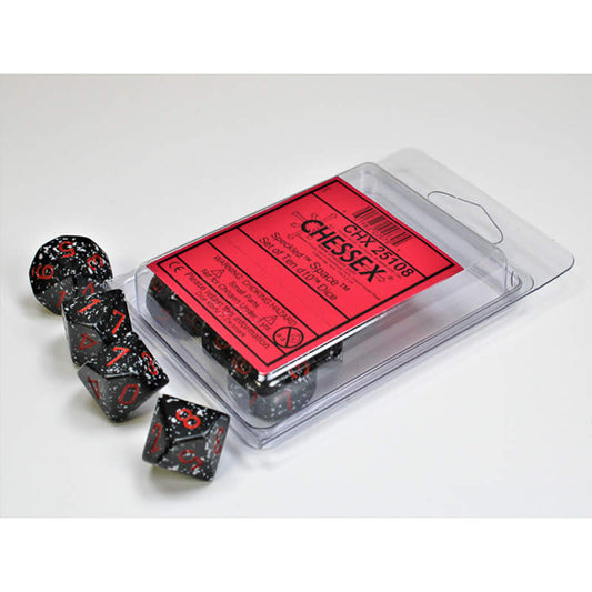 CHX25108 Space Speckled Dice Red Numbers D10 16mm (5/8in) Set of 10 Main Image