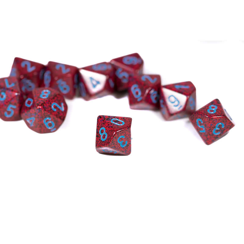 CHX25124 Vernonica Speckled Dice Red Numbers D10 16mm Set of 10