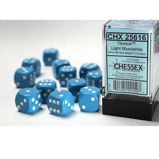 CHX25616 Light Blue Opaque D6 Dice Red Pips 16mm (5/8in) Pack of 12 Main Image
