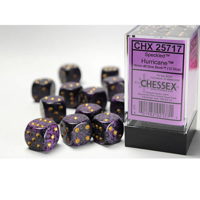 CHX25717 Hurricane Speckled D6 Dice Gold Pips 16mm (5/8in) Pack of 12 Main Image