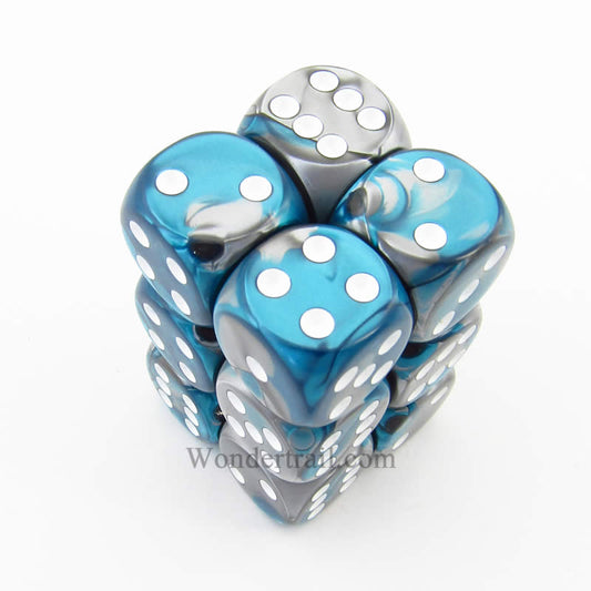 CHX26656 Steel Teal Gemini Dice White Pips D6 16mm (5/8in) Pack of 12 Main Image