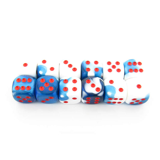 CHX26657 Astral Blue White Gemini Dice Red Pips D6 16mm Pack of 12 Main Image