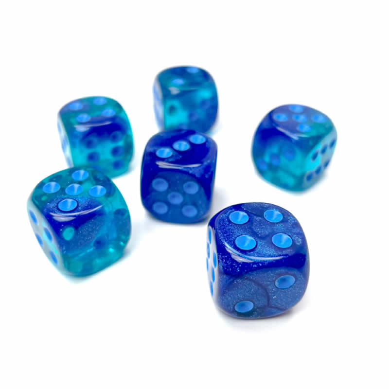CHX26663 Blue Gemini Luminary Dice with Light Blue Pips D6 16mm (5/8in) Pack of 12 2nd Image
