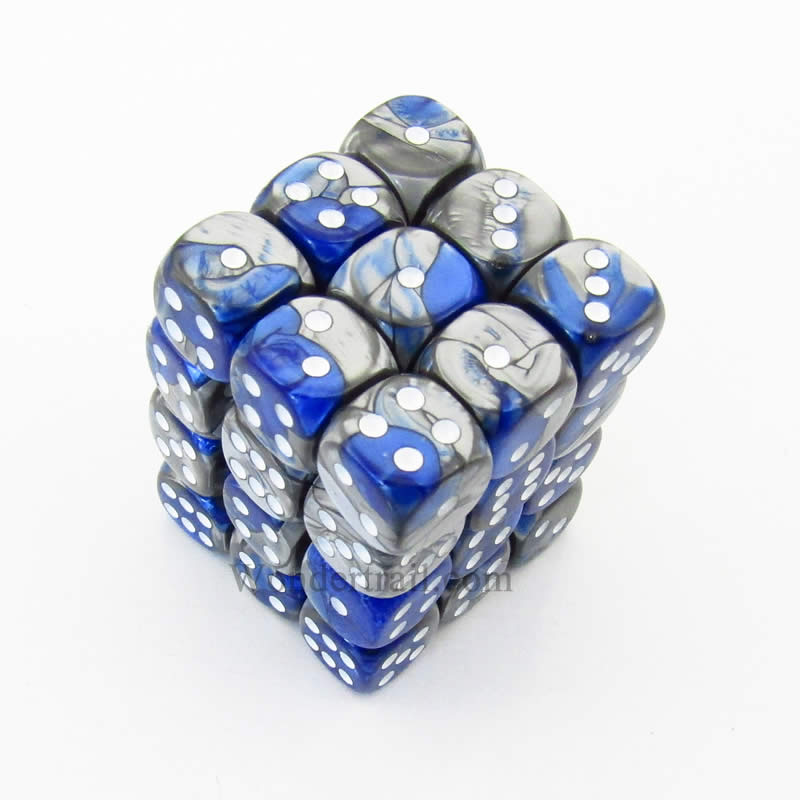 CHX26823 Blue Steel Gemini Dice White Pips D6 12mm (1/2in) Pack of 36 Main Image