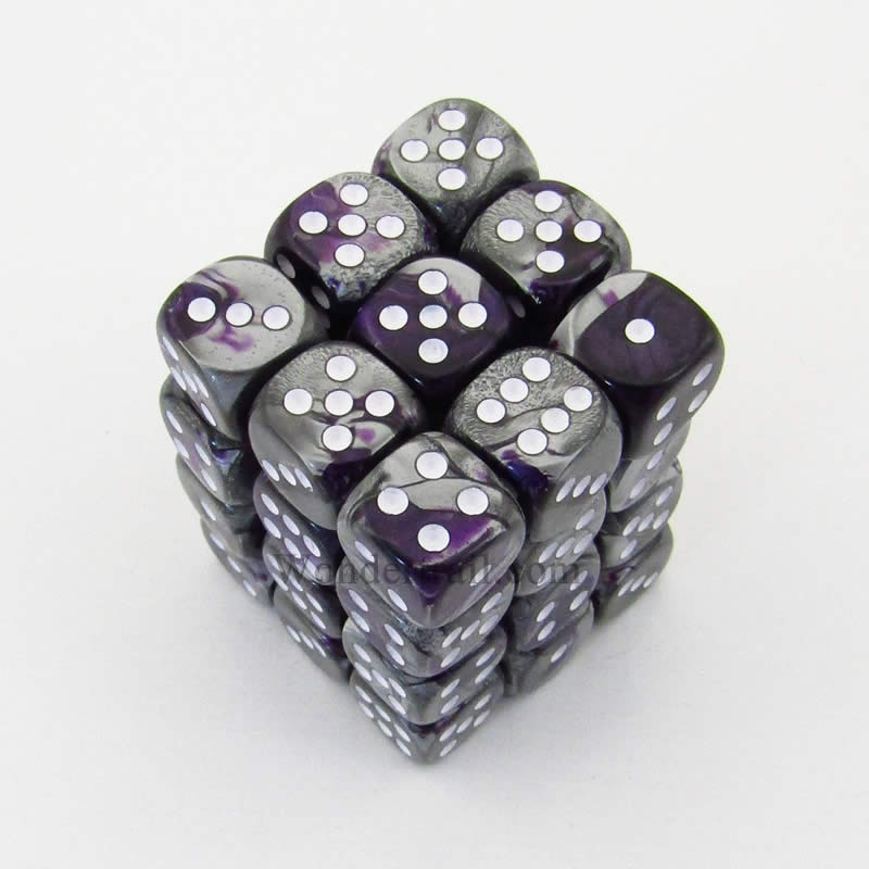 CHX26832 Purple Steel Gemini Dice White Pips D6 12mm (1/2in) Pack of 36 Main Image