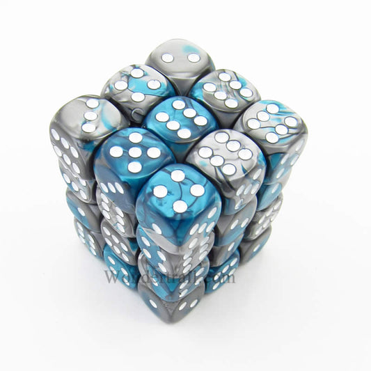 CHX26856 Steel Teal Gemini Dice White Pips D6 12mm (1/2in) Pack of 36 Main Image