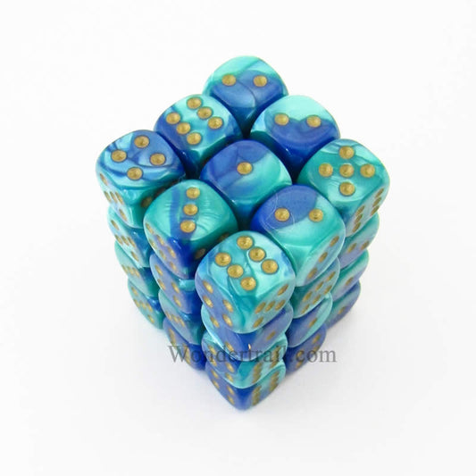 CHX26859 Blue Teal Gemini Dice with Gold Pips D6 12mm (1/2in) Pack of 36 Main Image