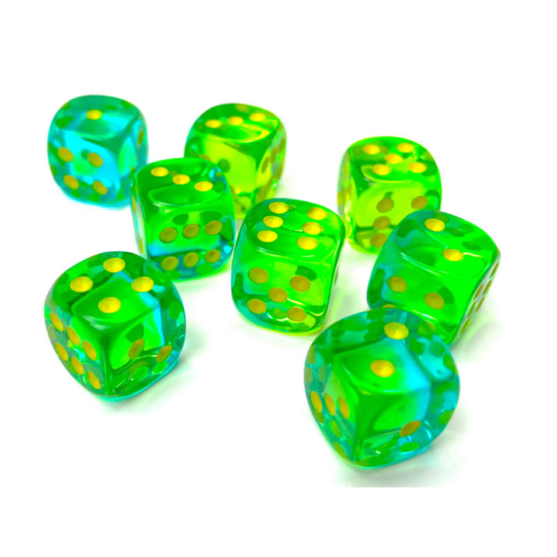 CHX26866 Green and Teal Gemini Translucent Dice with Yellow Pips D6 12mm (1/2in) Pack of 36 2nd Image
