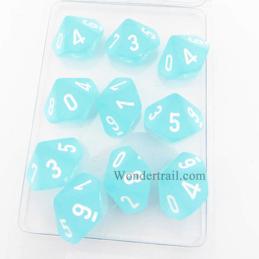 CHX27205 Teal Frosted Dice White Numbers D10 16mm (5/8in) Pack of 10 Main Image