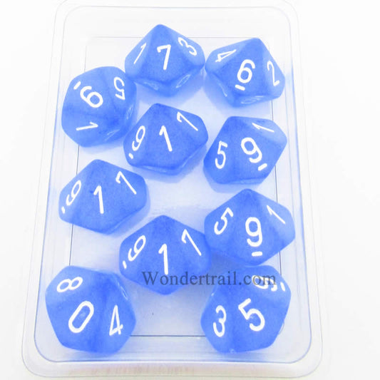 CHX27206 Blue Frosted Dice White Numbers D10 16mm (5/8in) Pack of 10 Main Image