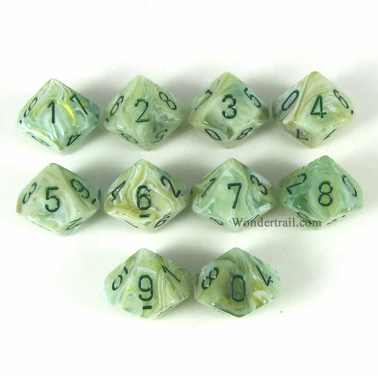 CHX27209 Green Marbleized Dice Green Numbers D10 16mm Pack of 10 Main Image