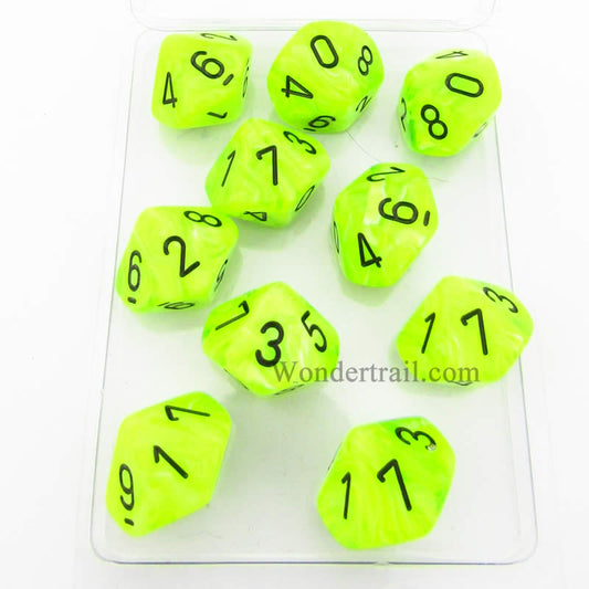 CHX27230 Bright Green Vortex Dice Black Numbers D10 16mm Pack of 10 Main Image
